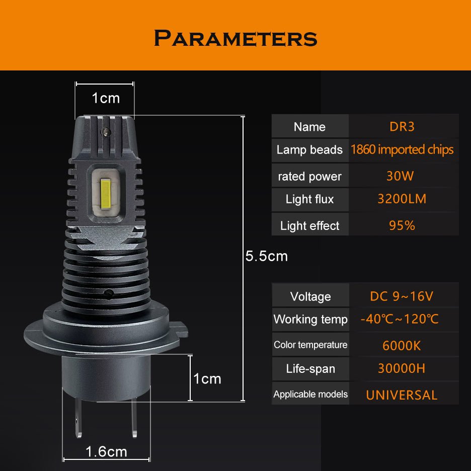 3200 lm Car LED light Conversion Kit (DR3 design) H7 Socket